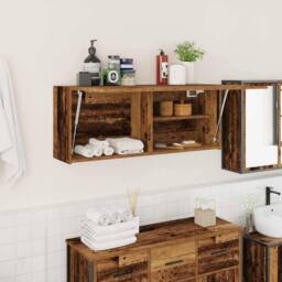 Berkfield Home Decorative Bathroom Wall Cabinet Old Wood 100x25x40 cm Engineered Wood in Brown - Size: 100 x 25 x 40 cm - thumbnail 2
