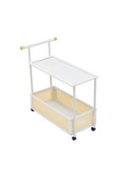 Living and Home 2-Tier Rolling Bamboo Side Table with Side Handle in White - thumbnail 4