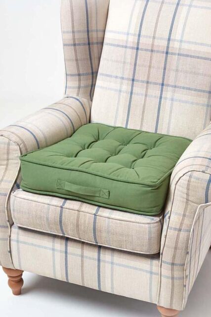 Homescapes Cotton Armchair Booster Cushion in Dark Green - Size: 50 cm x 50 cm - image 1