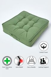 Homescapes Cotton Armchair Booster Cushion in Dark Green - Size: 50 cm x 50 cm - thumbnail 2