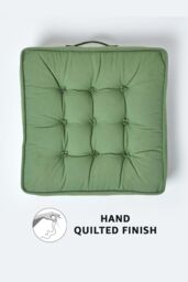 Homescapes Cotton Armchair Booster Cushion in Dark Green - Size: 50 cm x 50 cm - thumbnail 3