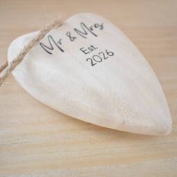 Amaya Rose Ltd Mr & Mrs Est 2026 Wooden Heart Bauble Decoration. Christmas tree in Cream - thumbnail 6
