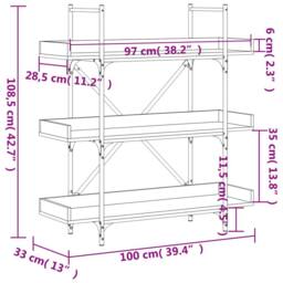 Berkfield Home Decorative Bookcase 3-Tier Smoked Oak 100x33x108.5 cm Engineered Wood in Brown - thumbnail 9