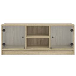 Berkfield Home TV Cabinet with Glass Doors Sonoma Oak 102x37x42 cm in Tan - Size: 102 x 37 x 42 cm - thumbnail 6