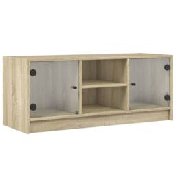 Berkfield Home TV Cabinet with Glass Doors Sonoma Oak 102x37x42 cm in Tan - Size: 102 x 37 x 42 cm