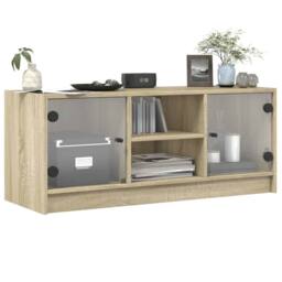 Berkfield Home TV Cabinet with Glass Doors Sonoma Oak 102x37x42 cm in Tan - Size: 102 x 37 x 42 cm - thumbnail 4
