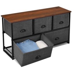 Gymax 5 Drawers Cabinet 2-Tier Chest of Drawers With 5 Fabric Baskets in Black - thumbnail 1