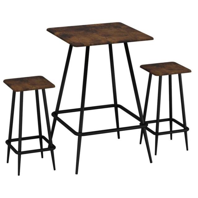 EONLION Rustic Brown 3 Pcs Square Breakfast Bar Table & 2 Stools Set - image 1