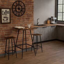 EONLION Rustic Brown 3 Pcs Square Breakfast Bar Table & 2 Stools Set - thumbnail 3