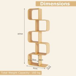 Gymax 5-TierS-Shaped Bookcase, Bamboo Bookshelf With 5 Open Cubes-Natural in Light Khaki - thumbnail 2