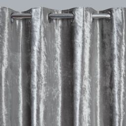 OHS Ready Made Eyelet Crushed Velvet Curtains, Silver in Light Grey - Size: 228 cm width x 228 cm drop - thumbnail 3