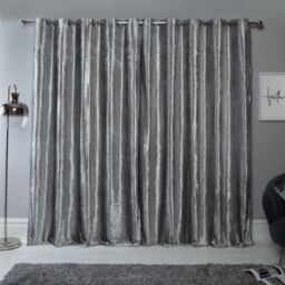 OHS Ready Made Eyelet Crushed Velvet Curtains, Silver in Light Grey - Size: 228 cm width x 228 cm drop - thumbnail 2