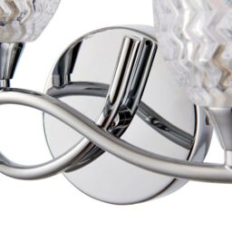 Loops 2 PACK LED Twin Wall Light Twisted Chrome Arm Glass Pattern Shade Dimming Lamp in Clear - thumbnail 5