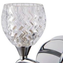 Loops 2 PACK LED Twin Wall Light Twisted Chrome Arm Glass Pattern Shade Dimming Lamp in Clear - thumbnail 4