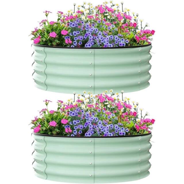 VOGREX 2 PCS Round Raised Garden Bed Kit, Outdoor Raised Planting in Green - image 1