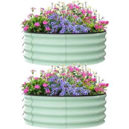VOGREX 2 PCS Round Raised Garden Bed Kit, Outdoor Raised Planting in Green