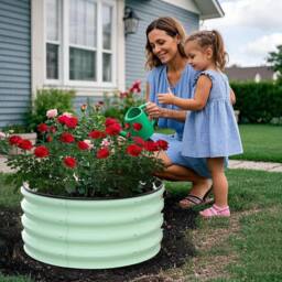 VOGREX 2 PCS Round Raised Garden Bed Kit, Outdoor Raised Planting in Green - thumbnail 2