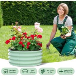 VOGREX 2 PCS Round Raised Garden Bed Kit, Outdoor Raised Planting in Green - thumbnail 5