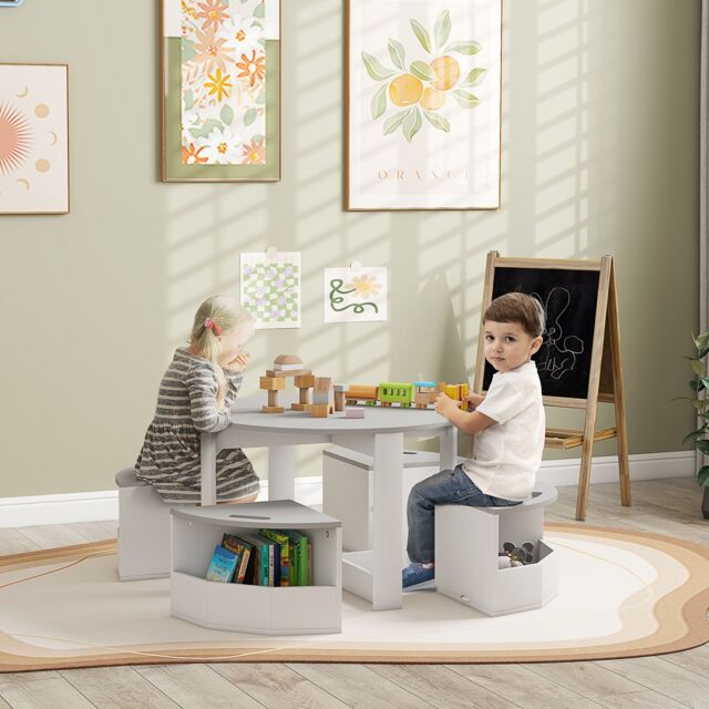 AIYAPLAY Five-Piece Kids Table & Chairs Set with Storage in Grey - Size: 1 Pack - image 1