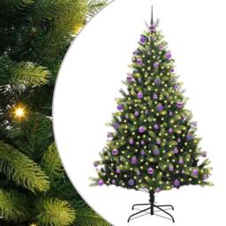 Berkfield Home Realistic Artificial Hinged Christmas Tree 300 LEDs Green 210 cm - thumbnail 3