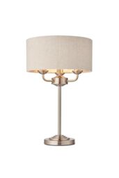 Netlighting Highclere Table Lamp Brushed Chrome Plate Natural Linen Shade in Grey - thumbnail 1