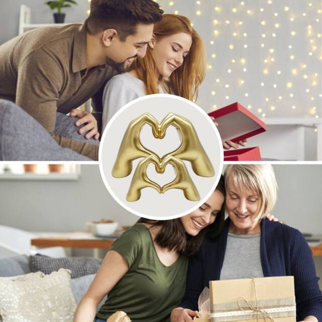 Huhote Resin Heart Hands Love Gesture Sculpture 2 Set Home Office Desk Decor in Gold - image 1