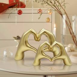 Huhote Resin Heart Hands Love Gesture Sculpture 2 Set Home Office Desk Decor in Gold - thumbnail 3