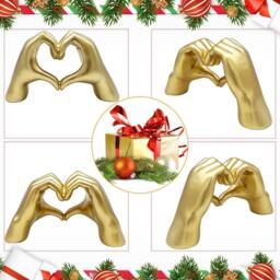 Huhote Resin Heart Hands Love Gesture Sculpture 2 Set Home Office Desk Decor in Gold - thumbnail 6