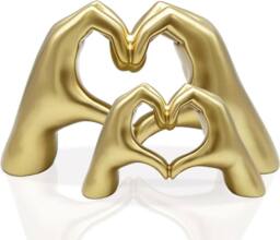 Huhote Resin Heart Hands Love Gesture Sculpture 2 Set Home Office Desk Decor in Gold - thumbnail 2