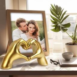 Huhote Resin Heart Hands Love Gesture Sculpture 2 Set Home Office Desk Decor in Gold - thumbnail 8