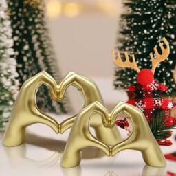 Huhote Resin Heart Hands Love Gesture Sculpture 2 Set Home Office Desk Decor in Gold - thumbnail 5