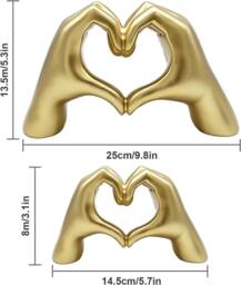 Huhote Resin Heart Hands Love Gesture Sculpture 2 Set Home Office Desk Decor in Gold - thumbnail 4
