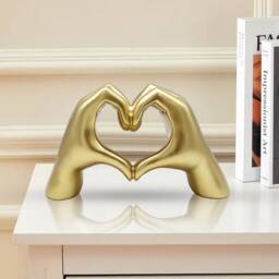 Huhote Resin Heart Hands Love Gesture Sculpture 2 Set Home Office Desk Decor in Gold - thumbnail 7