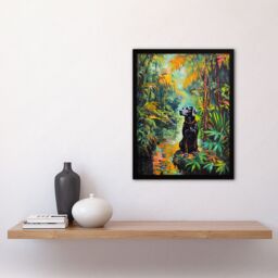 "Artery8 Dog Lover Black Labrador Pet In Lush Forest Framed Art Print in Green - Size: W12"" x H16""" - thumbnail 4