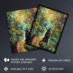 "Artery8 Dog Lover Black Labrador Pet In Lush Forest Framed Art Print in Green - Size: W12"" x H16""" - thumbnail 2