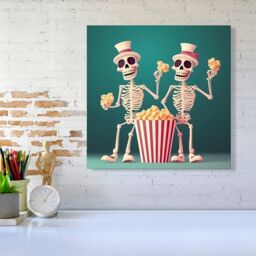 "Warren Reed - Designer Skeletons With Popcorn Canvas - Size: W16"" x H16""" - thumbnail 1
