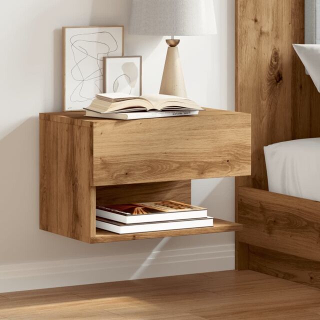 Berkfield Home Wall-mounted Bedside Cabinet Artisian Oak in Brown - image 1