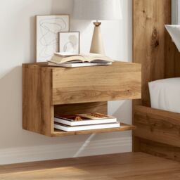 Berkfield Home Wall-mounted Bedside Cabinet Artisian Oak in Brown - thumbnail 1