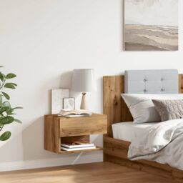 Berkfield Home Wall-mounted Bedside Cabinet Artisian Oak in Brown - thumbnail 3