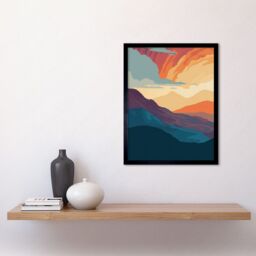 "Artery8 Atmospheric Sunset Sky Serene Mountain Landscape 12x16"" Framed Art - Size: W12"" x H16""" - thumbnail 2