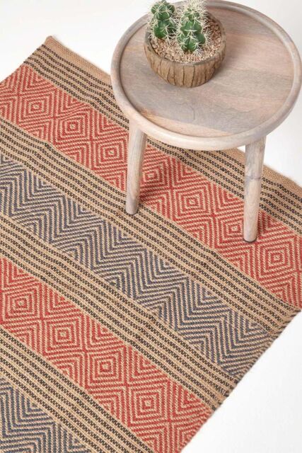 Homescapes Multicolour Geometric Patterned Jute Hall Runner, 66 x 200 cm - Size: 66 cm x 200 cm - image 1