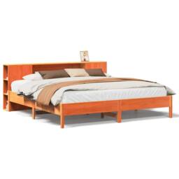 Berkfield Home Bookcase Bed without Mattress Wax Brown 200x200 cm Solid Wood Pine - thumbnail 1