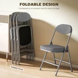 HOMCOM Folding Chairs Set of 4 with Cushioned Seat, Steel Frame in Grey - thumbnail 6
