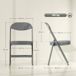 HOMCOM Folding Chairs Set of 4 with Cushioned Seat, Steel Frame in Grey - thumbnail 3