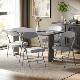 HOMCOM Folding Chairs Set of 4 with Cushioned Seat, Steel Frame in Grey - thumbnail 1
