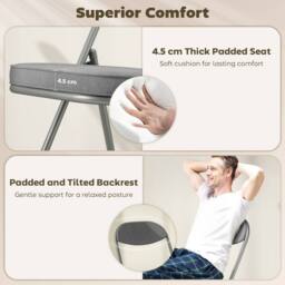 HOMCOM Folding Chairs Set of 4 with Cushioned Seat, Steel Frame in Grey - thumbnail 4