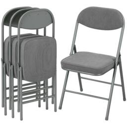 HOMCOM Folding Chairs Set of 4 with Cushioned Seat, Steel Frame in Grey - thumbnail 2