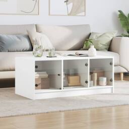 Berkfield Home Modern Coffee Table with Glass Doors White 102x50x42 cm - Size: 102 x 50 x 42 cm