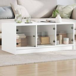 Berkfield Home Modern Coffee Table with Glass Doors White 102x50x42 cm - Size: 102 x 50 x 42 cm - thumbnail 2