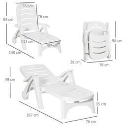 OUTSUNNY Patio Folding Lounge Chair Recliner with Wheels & 5-Position Backrest in Beige - thumbnail 3